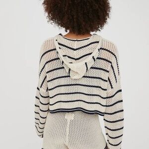 Offline by Aerie Striped Knit Crochet Hoodie and Shorts Set Cover Cream Navy S M